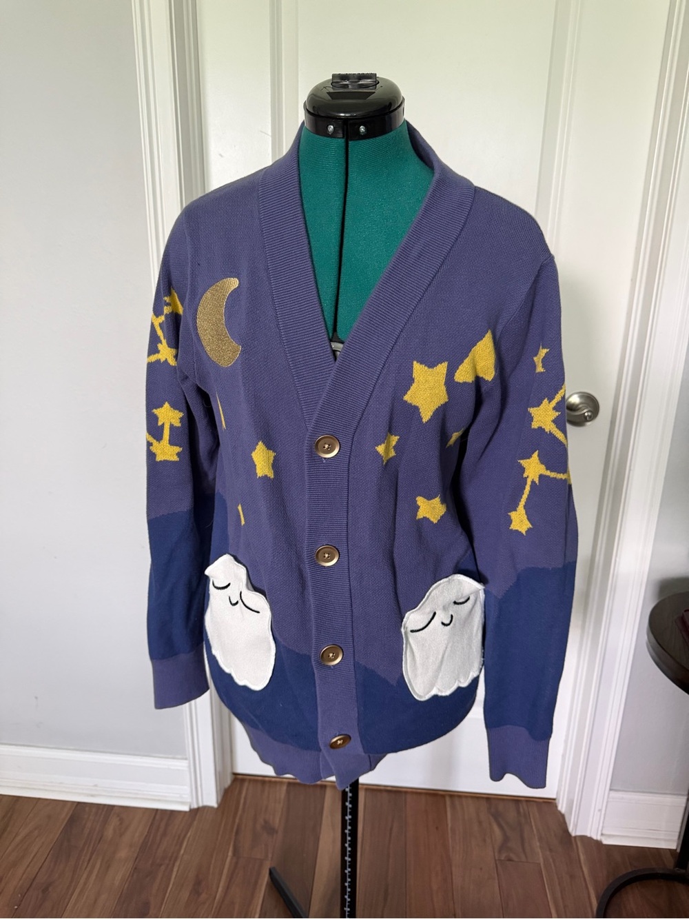Purple Star & Moon Cardigan Sweater with Ghost Pockets